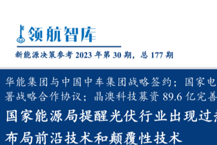 《新能源决策参考》(30期)：国家能源局提醒光伏行业出现过热苗头