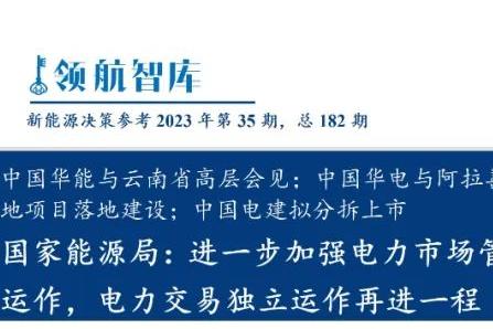 《新能源决策参考》(35期)：国家能源局进一步加强电力市场管理委员会规范运作