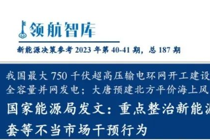 《新能源决策参考》(40-41期)：国家能源局发文：重点整治新能源开发强制产业配套等不当市场干预行为